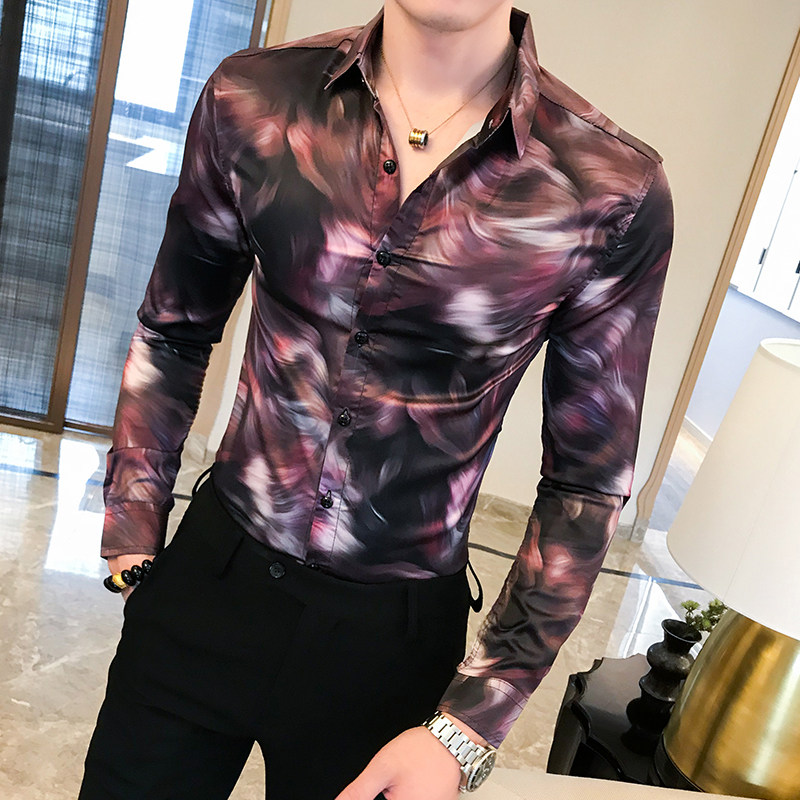 20秋男衬衫英伦长袖上衣印花男装韩版修身四季暗花色衬衣H485,男装衬衫,星座419（原A233）