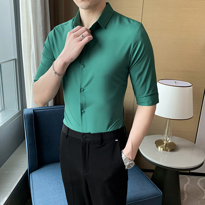 2021春夏男衬衫中袖纯色衬衣青年商务衬衫潮流衬衫时尚D666特,男装衬衫,星座419（原A233）