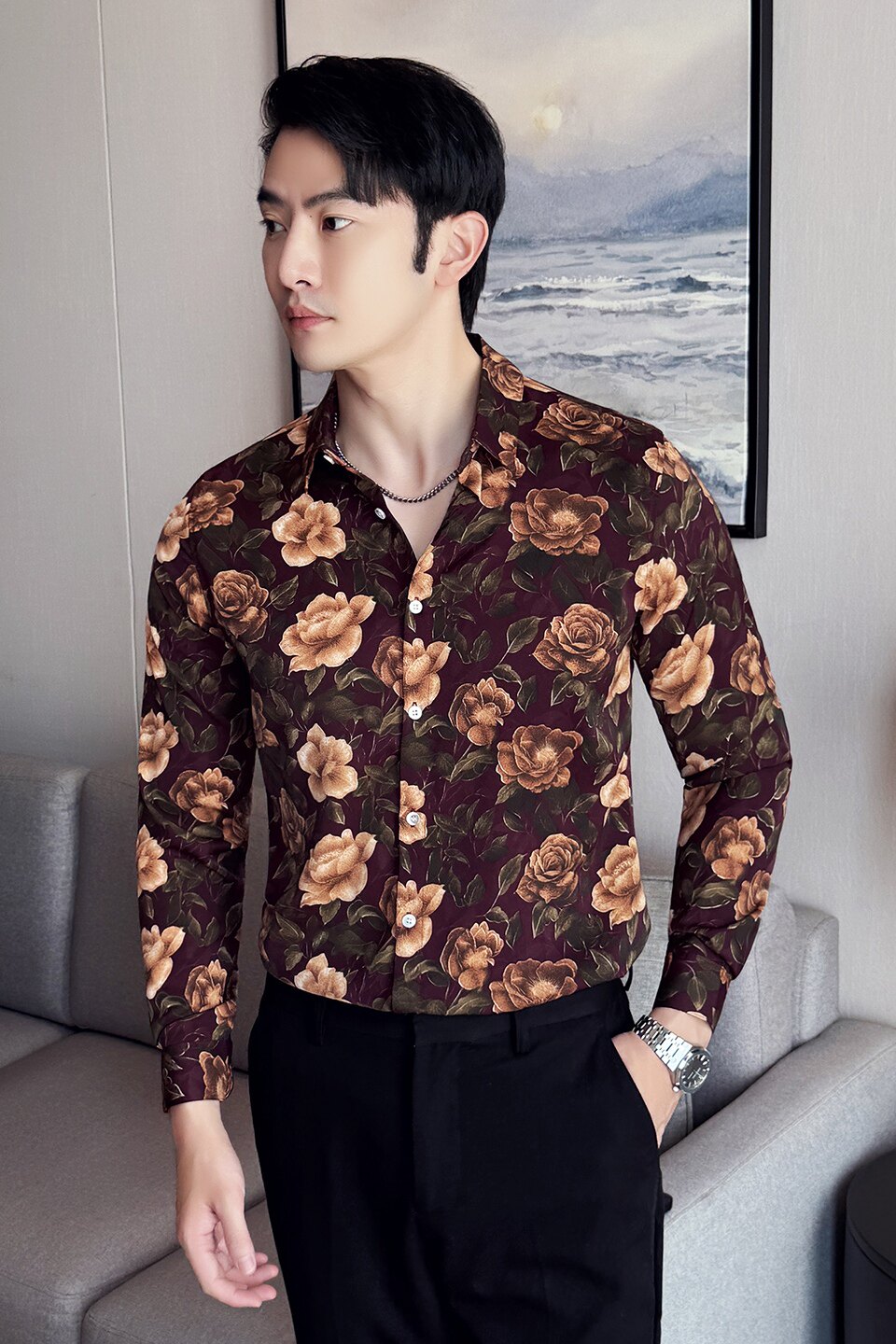 男士四季款潮流衬衫~长袖个性花衬衫时尚花衬衫~419-DC2233-P59,男装衬衫,星座419（原A233）