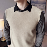 秋冬男士毛衣假两件针织毛衣打底衫拼接条纹袖翻领毛衣S2323-P80，男装T恤，星座419（原A233）