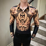2021春男衬衫英伦男长袖上衣韩版修身印花衬衫工服A068-H800-P55，男装衬衫，星座419（原A233）