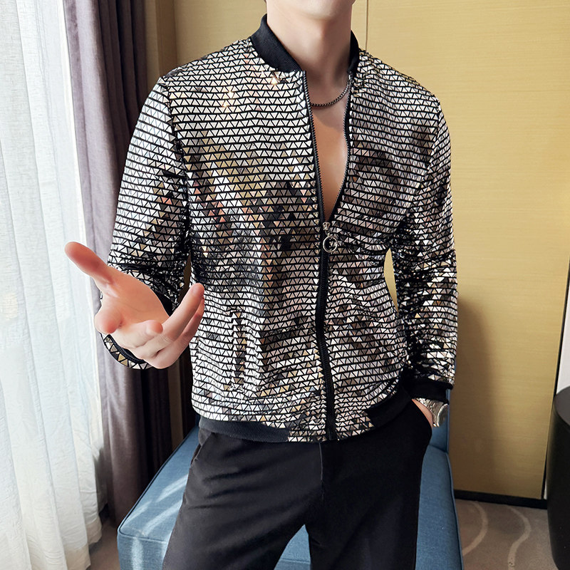 男生个性时尚防晒衣夜店潮男薄夹克外套银色亮片演出服A17-P65,男装夹克,星座419（原A233）