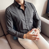 四季款男条纹长袖衬衫轻熟衬衣韩版修身个性上衣秋装衬衫BF25，男装衬衫，星座419（原A233）