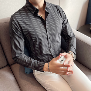四季款男条纹长袖衬衫轻熟衬衣韩版修身个性上衣秋装衬衫BF25图片