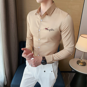 夏季新款男纯色长袖衬衫四季款衬衣韩版修身个性衬A233-BF64-P60