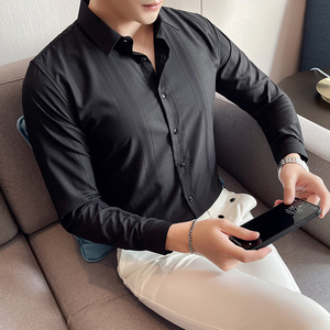 四季款男纯色长袖衬衫轻熟衬衣韩版修身个性上衣秋装衬衫BF30图片