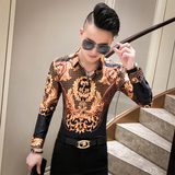 2021春男衬衫长袖上衣韩版社会精神小伙撞色花衬衫A068-H800-P55，男装衬衫，星座419（原A233）