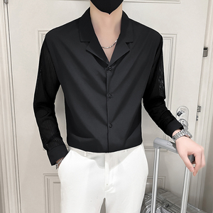 2025春装新款男长袖衬衫潮流蕾丝西装领男修身衬A233-H730-特P40图片