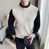 秋冬男士毛衣高级感假两件针织毛衣时尚拼接打底衫A233-S24023，男装T恤，星座419（原A233）