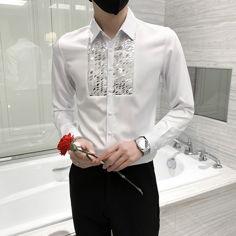 2025春装新款男士长袖衬衫个性亮片型装饰修身长袖A233-H155-P55,男装衬衫,星座419（原A233）