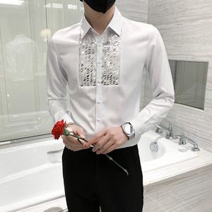 2025春装新款男士长袖衬衫个性亮片型装饰修身长袖A233-H155-P55图片