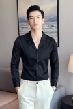 四季款男纯色长袖衬衫英伦风西装领衬衣修身款个性V领衬H698特，男装衬衫，星座419（原A233）