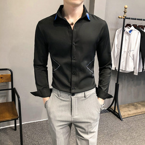 2021春装男衬衫长袖绣花衬衣个性刺绣男青年潮流花衬衫H207特