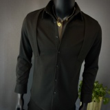 男士长袖衬衫~高级感衬衣毛呢衬衣419-DC204-P75牛仔蓝/黑色/杏色，男装衬衫，星座419（原A233）