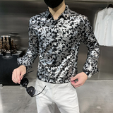 四季款男印花长袖衬衫社会风个性衬衣修身款上衣潮H898，男装衬衫，星座419（原A233）