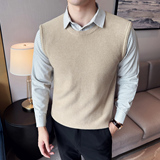 秋冬男士毛衣假两件针织毛衣打底衫拼接格子袖翻领毛衣S2327-P80，男装T恤，星座419（原A233）