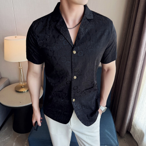 M99~男士夏季短袖西装领衬衫~潮流印花短袖衬衫A233-M99-P75图片