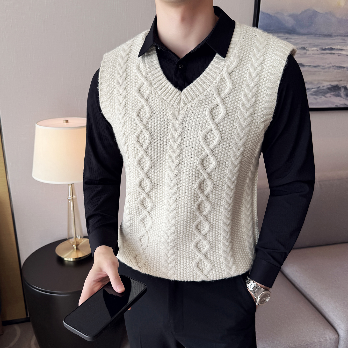 马甲/背心~秋冬男士毛衣背心马甲~针织马甲419-S8872-P39大V领，男装背心/马甲，星座419（原A233）