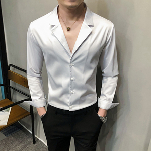 21春装男衬衫长袖纯色衬衣青年商务衬衫四季款工装推荐H698特P35图片