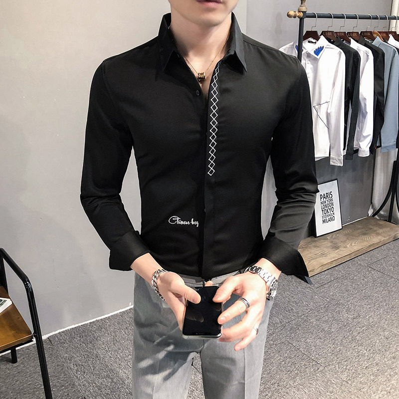 2021春装男衬衫长袖绣花衬衫男青年潮流花衬衫时尚A068-H697，男装衬衫，星座419（原A233）