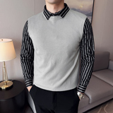 男士秋冬假两件毛衣~潮流撞色拼接衬衫袖针织衫419-S52020-P73，男装衬衫，星座419（原A233）