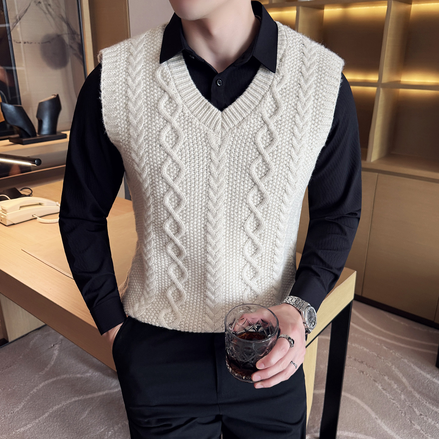 男士假两件毛衣潮流拼接衬衫领毛衣~秋冬撞色假两件419-S8811-P79,男装衬衫,星座419（原A233）