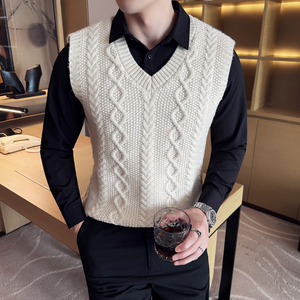 男士假两件毛衣潮流拼接衬衫领毛衣~秋冬撞色假两件419-S8811-P79