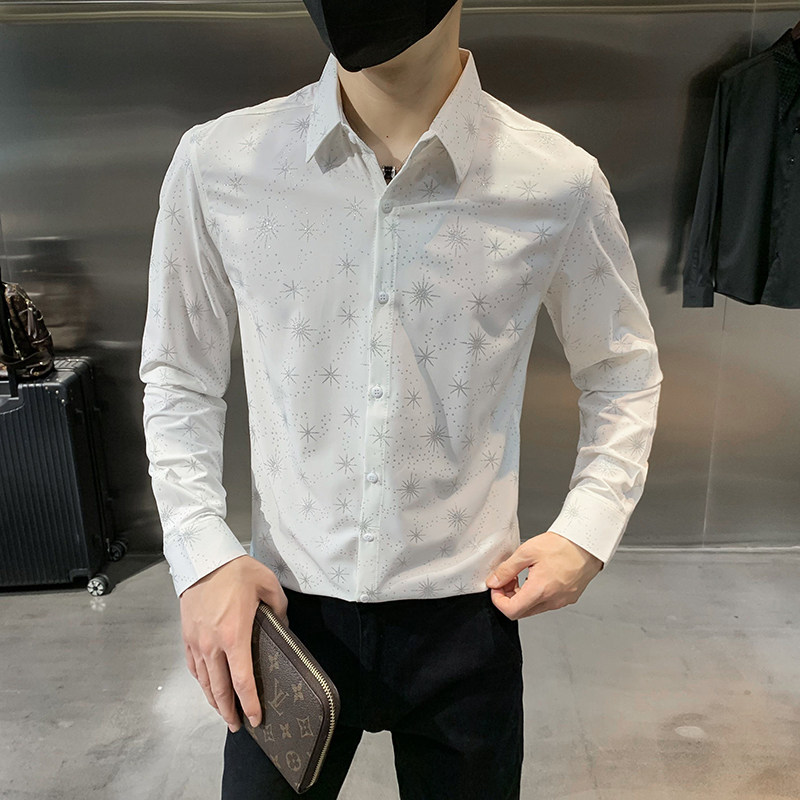 四季款男印花长袖衬衫社会风个性衬衣修身款衬衣常年做H724,男装衬衫,星座419（原A233）