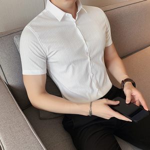 2025春夏男短袖衬衫英伦风个性衬衣修身款条纹潮男衬衣M323-P60图片