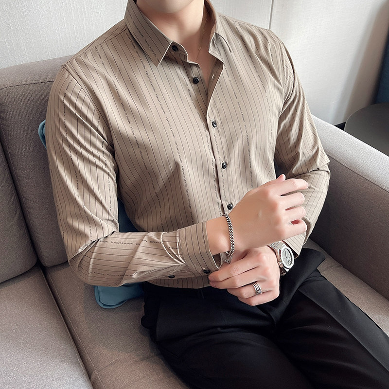 四季款男条纹长袖衬衫轻熟衬衣韩版修身个性上衣秋装衬衫BF23,男装衬衫,星座419（原A233）