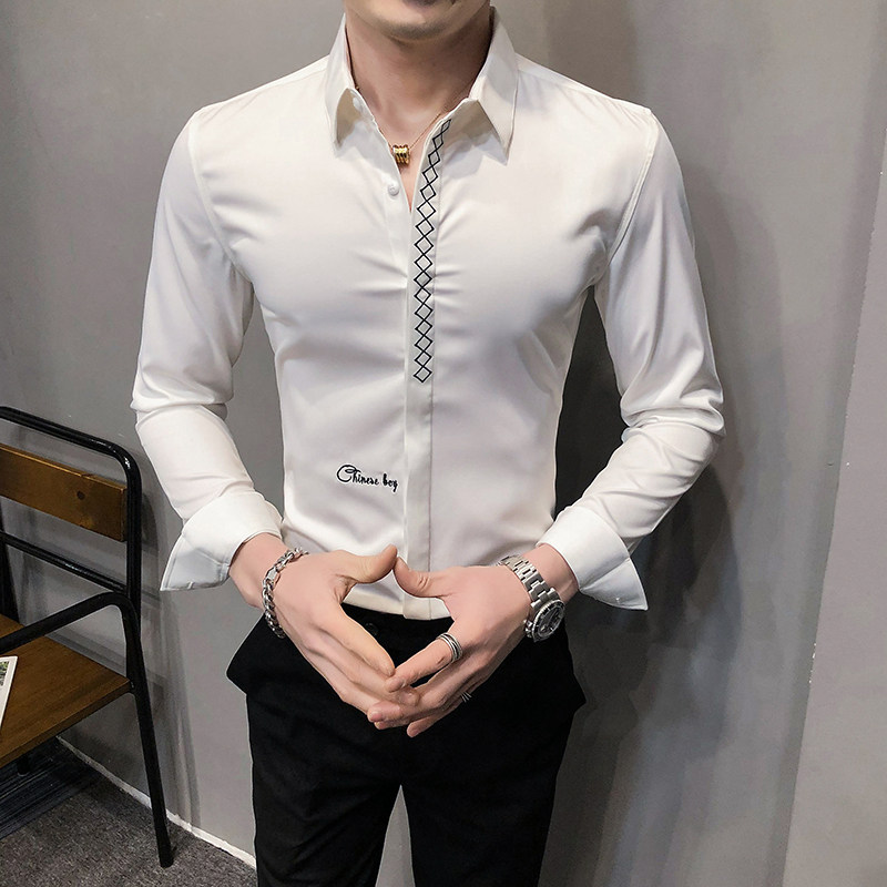 2021春装男衬衫长袖绣花衬衫男青年潮流花衬衫时尚A068-H697,男装衬衫,星座419（原A233）