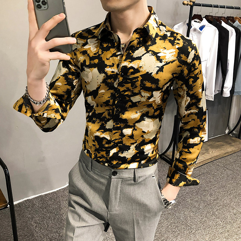 2021春装男衬衫长袖印花衬衣M-4XL男青年商务衬衫A068-BF81,男装衬衫,星座419（原A233）
