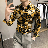 2021春装男衬衫长袖印花衬衣M-4XL男青年商务衬衫A068-BF81，男装衬衫，星座419（原A233）