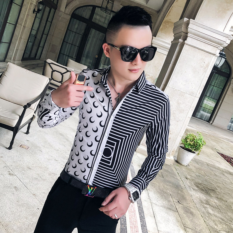 2021春秋衬衫社会男长袖上衣印花男装韩版修身四季潮流衬衣Q607-P55,男装衬衫,星座419（原A233）