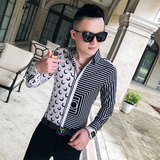 2021春秋衬衫社会男长袖上衣印花男装韩版修身四季潮流衬衣Q607-P55，男装衬衫，星座419（原A233）