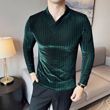 男士秋冬V领长袖打底衫男个性款小波点打底T恤419-DX004-P45，男装T恤，星座419（原A233）