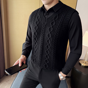 马甲/背心~秋冬男士毛衣背心马甲~针织马甲419-S8872-P39大V领图片