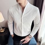 男士四季款长袖衬衫~个性提花衬衣~中式V领衬衫419-DC102-P65，男装衬衫，星座419（原A233）