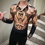 2021春装时尚花衬衫潮流修身男长袖衬衣A068-花衬衫-特P45组合3，男装衬衫，星座419（原A233）