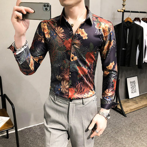 2021春装男衬衫长袖印花衬衫男青年潮流花衬衫时尚A068-H694图片