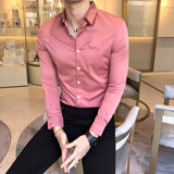 四季款男青年英伦风长袖衬衫纯色男士百搭修身衬衫102A-BF02特P55，男装衬衫，星座419（原A233）