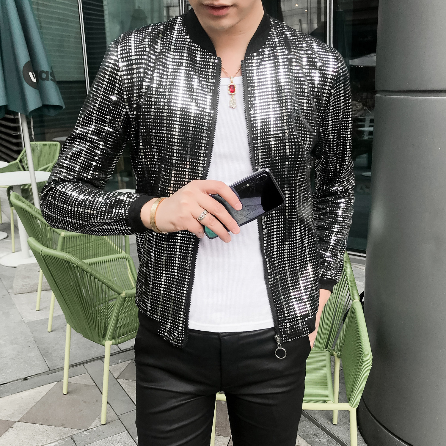 2025夏季新款高端潮男个性防晒衣夜店发型师夹克社会外套A95-P60图片