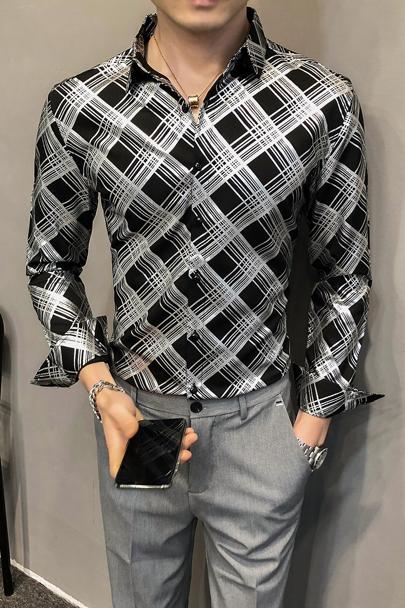 2021春装男衬衫长袖格子衬衫男青年潮流花衬衫时尚A068-H701,男装衬衫,星座419（原A233）