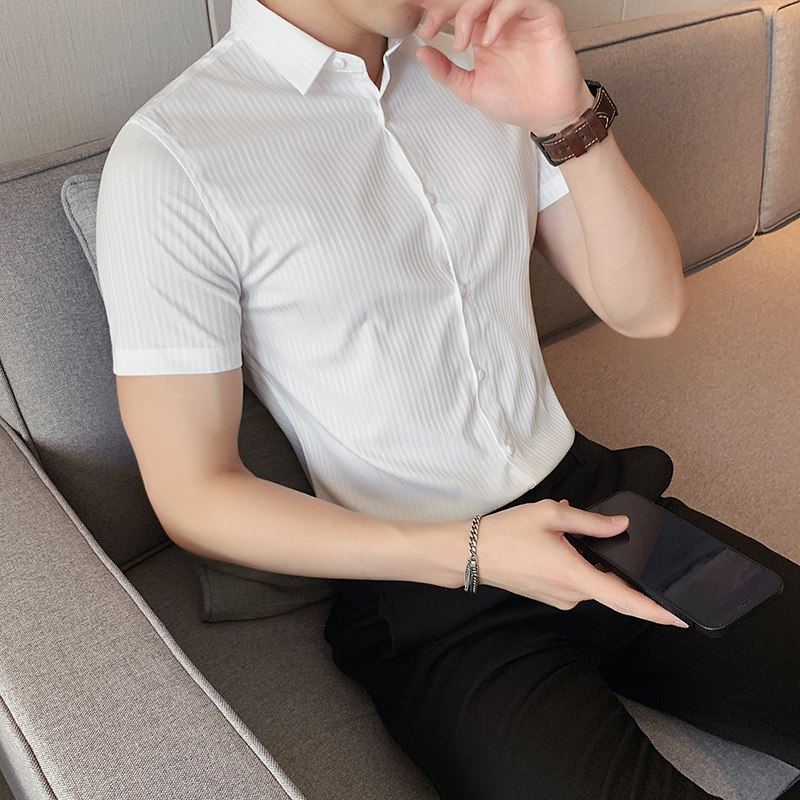 2025春夏男短袖衬衫英伦风个性衬衣修身款条纹潮男衬衣M323-P60,男装T恤,星座419（原A233）