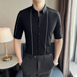 春夏男士衬衫 高级感休闲衬衣 短袖条纹衬衫5分袖A233-M2105-P65图片