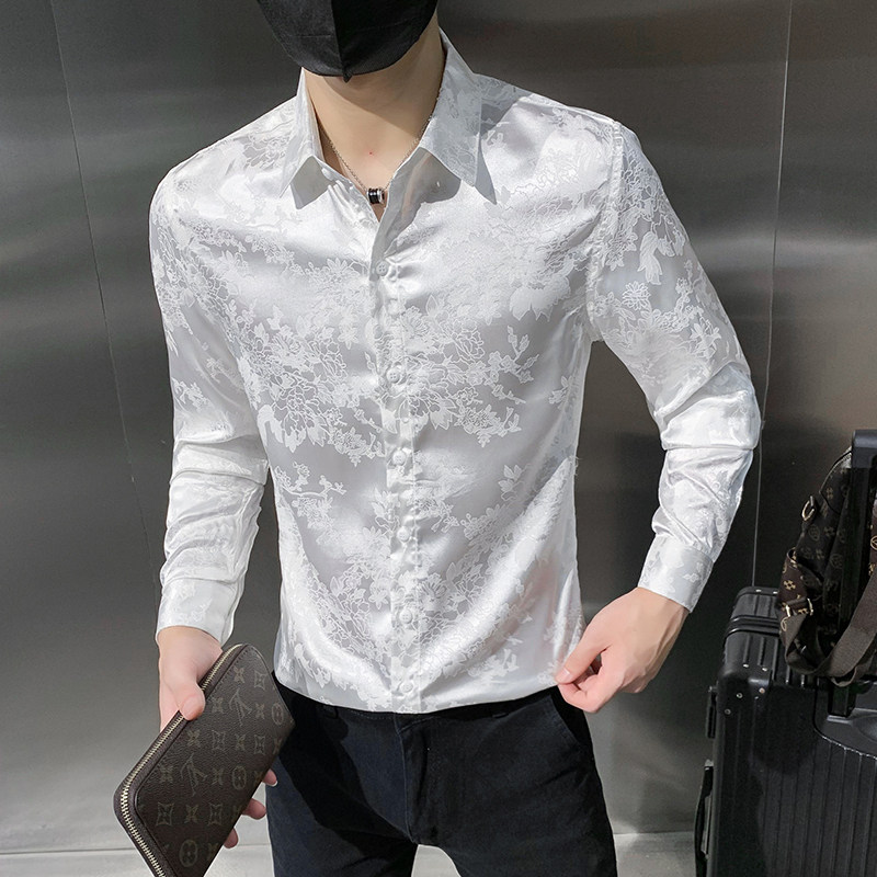 四季款男纯色长袖衬衫社会风个性衬衣修身款印花衬常年款BF05-P55图片