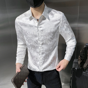四季款男纯色长袖衬衫社会风个性衬衣修身款印花衬常年款BF05-P55图片