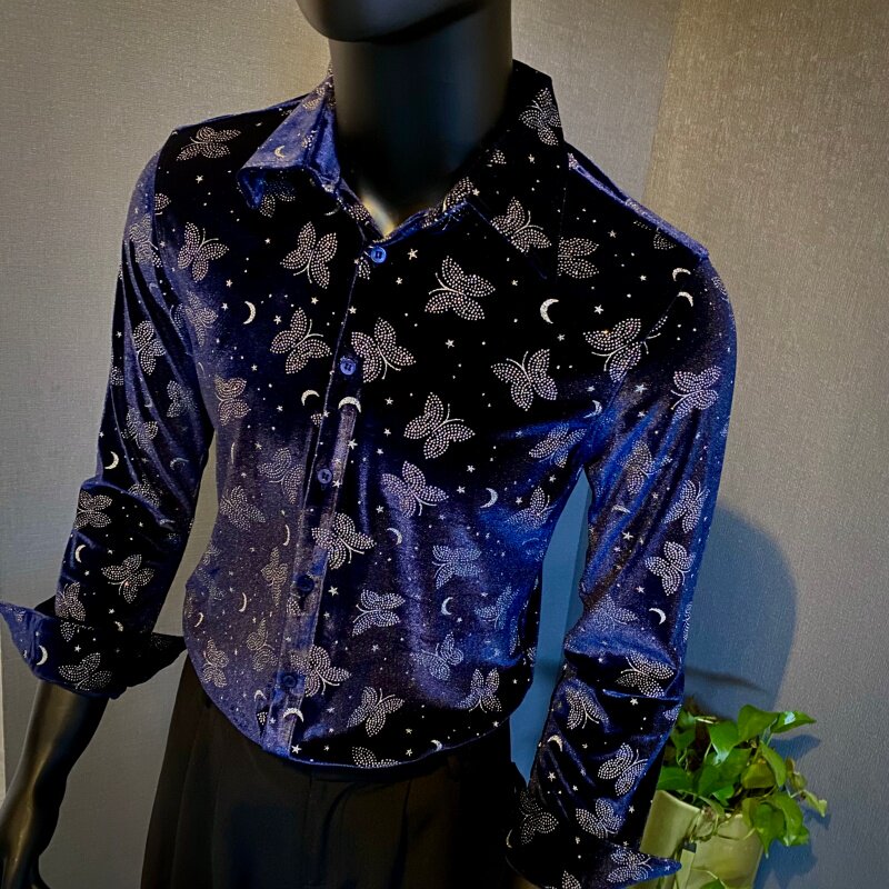 春夏新款男士长袖衬衫~金丝绒长袖衬衣~印花衬衫419-H2235-P65，男装衬衫，星座419（原A233）