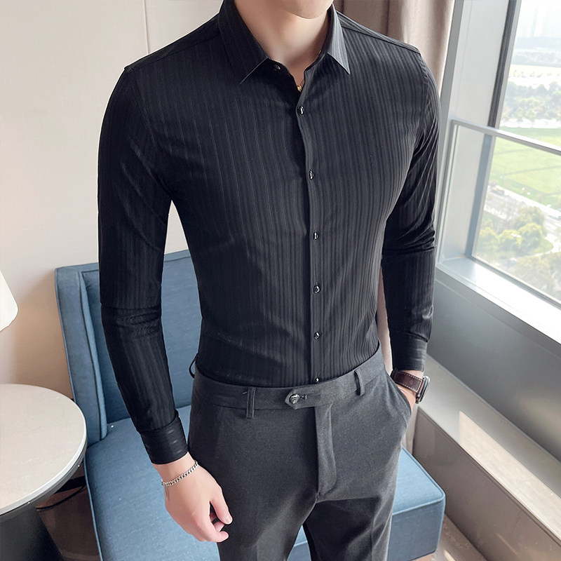 四季款男条纹长袖衬衫轻熟衬衣韩版修身个性上衣秋衬衫M2108-P65,男装衬衫,星座419（原A233）