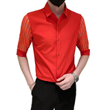 2025春夏款男士衬衫拼接蕾丝个性中袖衬衣5分袖潮流夜店H178特P40，男装衬衫，星座419（原A233）